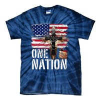 Distressed Christian One Nation Crown Of Thorns Patriotic Tie-Dye T-Shirt