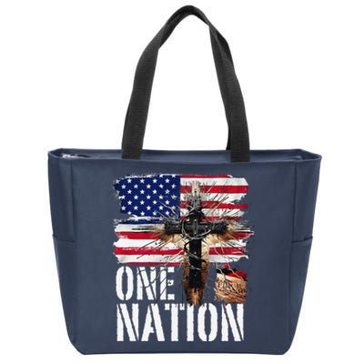 Distressed Christian One Nation Crown Of Thorns Patriotic Zip Tote Bag