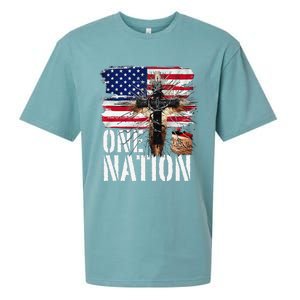 Distressed Christian One Nation Crown Of Thorns Patriotic Sueded Cloud Jersey T-Shirt