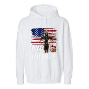 Distressed Christian One Nation Crown Of Thorns Patriotic Garment-Dyed Fleece Hoodie