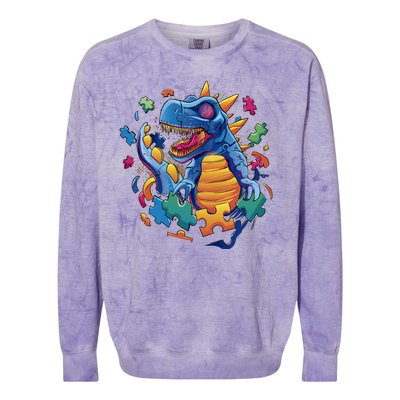 Dinosaur Colorful Puzzle Pieces Colorblast Crewneck Sweatshirt