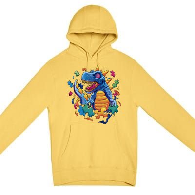 Dinosaur Colorful Puzzle Pieces Premium Pullover Hoodie