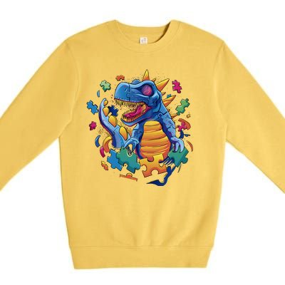 Dinosaur Colorful Puzzle Pieces Premium Crewneck Sweatshirt