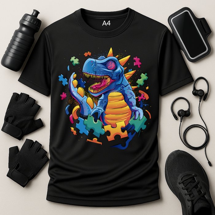 Dinosaur Colorful Puzzle Pieces Performance Shirt