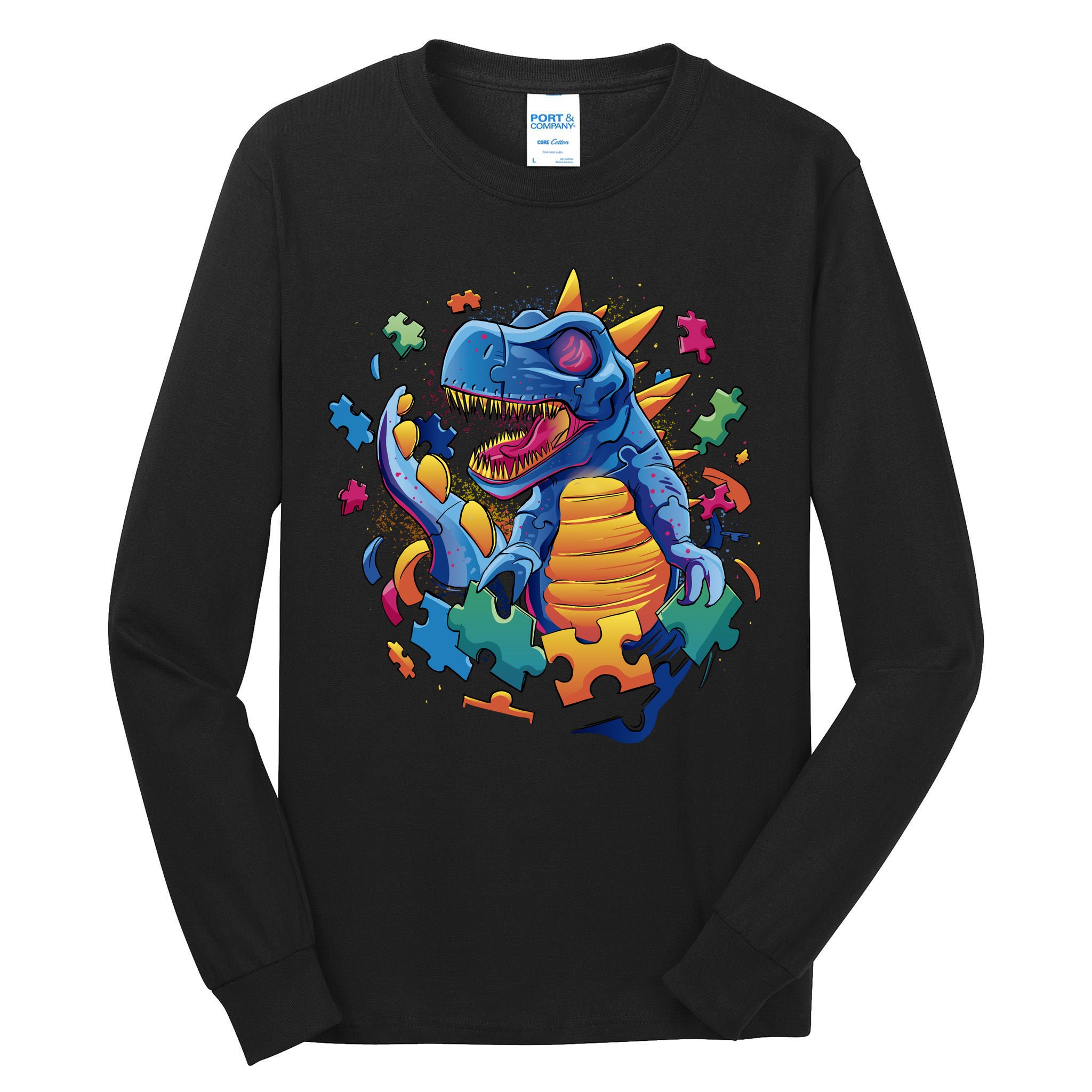 Dinosaur Colorful Puzzle Pieces Tall Long Sleeve T-Shirt