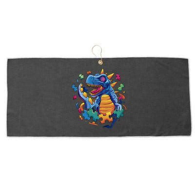 Dinosaur Colorful Puzzle Pieces Large Microfiber Waffle Golf Towel