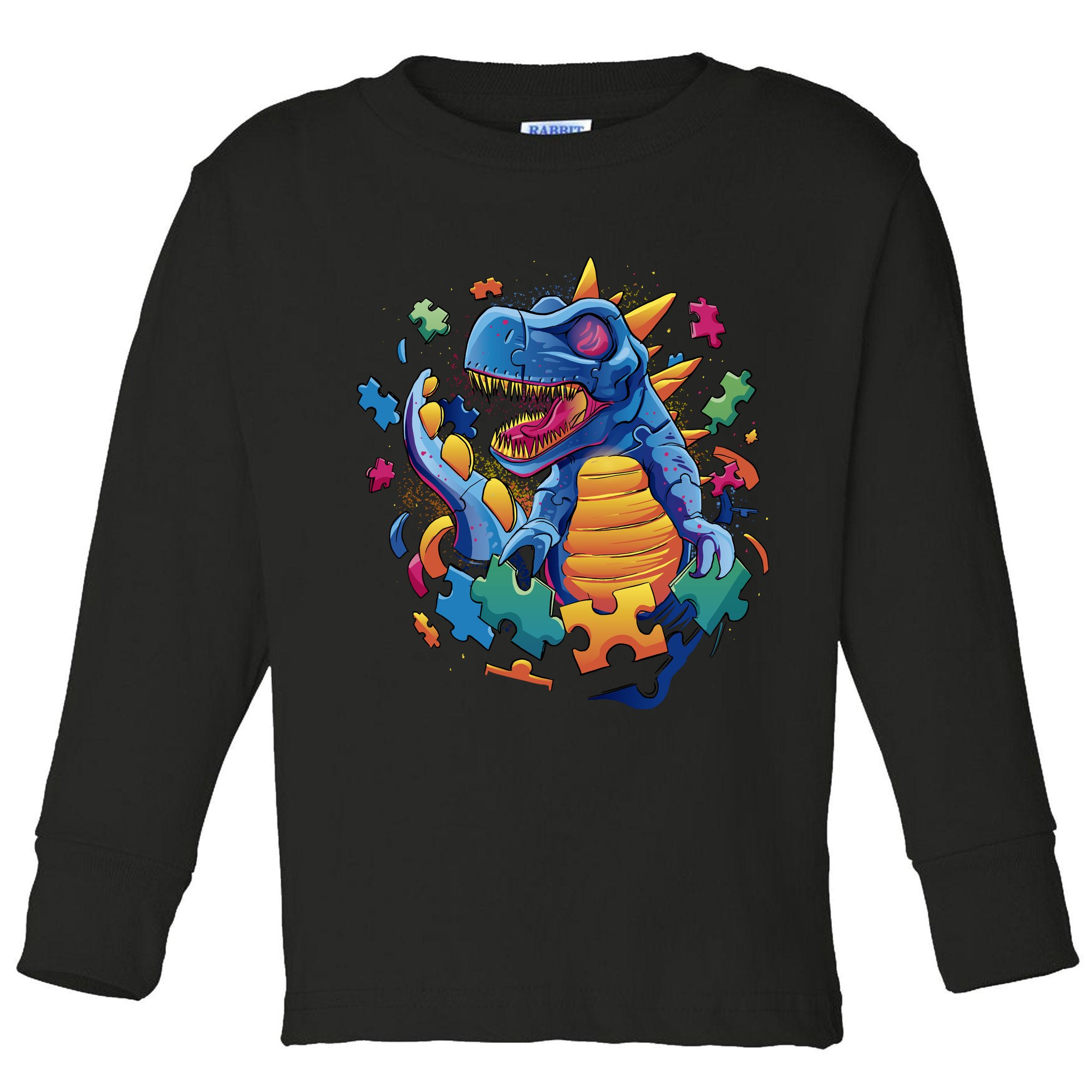Dinosaur Colorful Puzzle Pieces Toddler Long Sleeve Shirt
