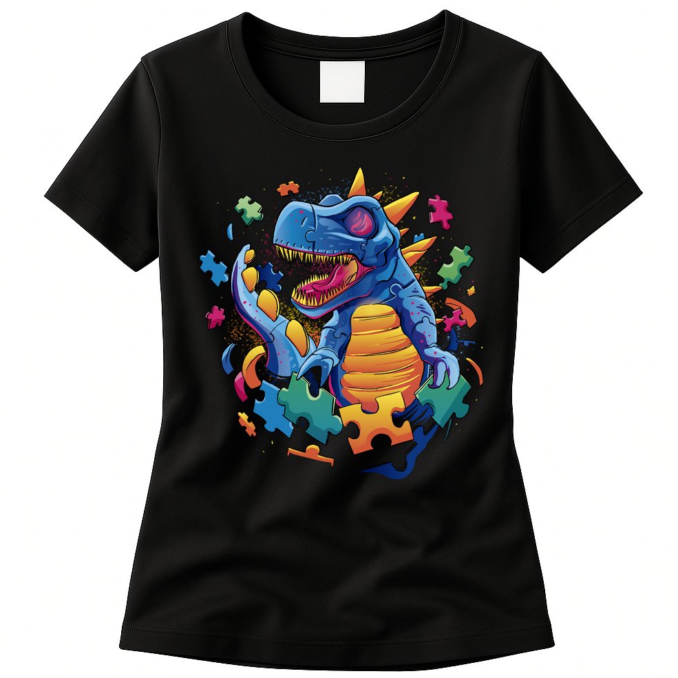 Dinosaur Colorful Puzzle Pieces Womens T-Shirt
