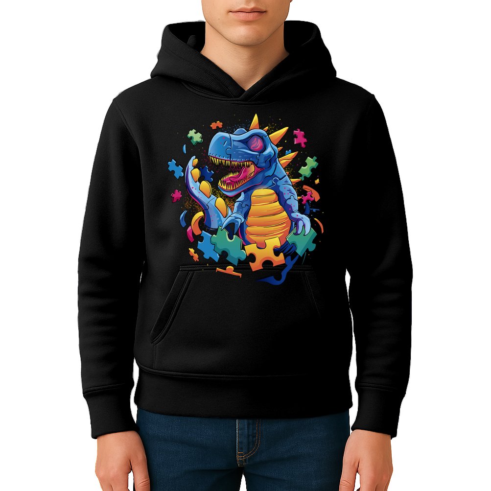 Dinosaur Colorful Puzzle Pieces Kids Hoodie
