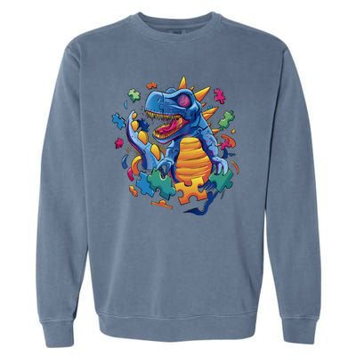 Dinosaur Colorful Puzzle Pieces Garment-Dyed Sweatshirt