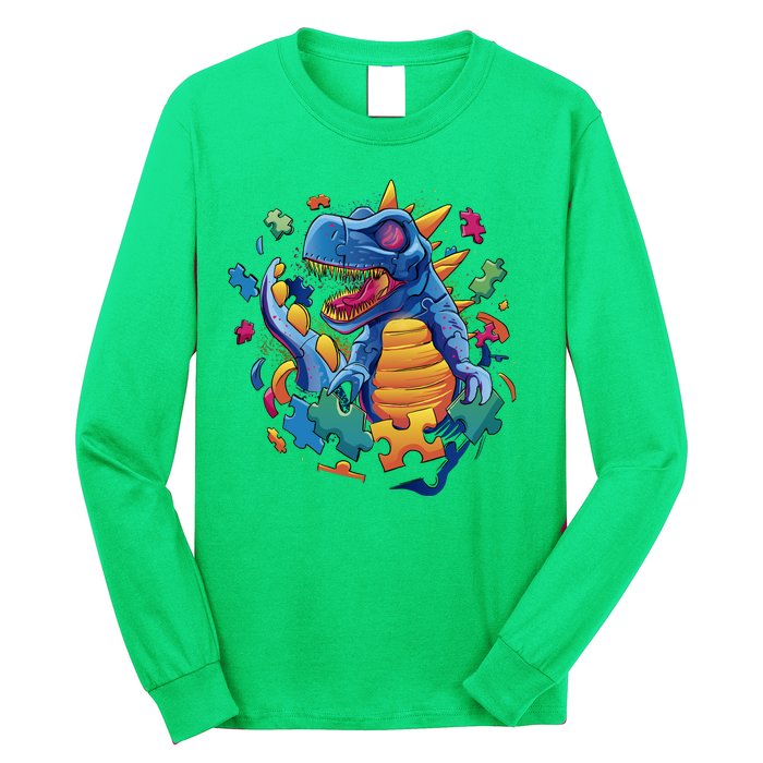 Dinosaur Colorful Puzzle Pieces Long Sleeve Shirt