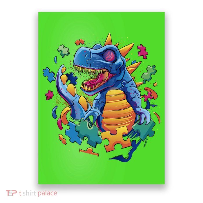 Dinosaur Colorful Puzzle Pieces Poster