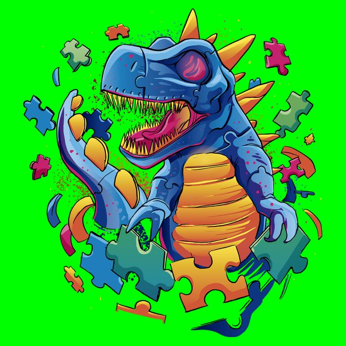 Dinosaur Colorful Puzzle Pieces Poster