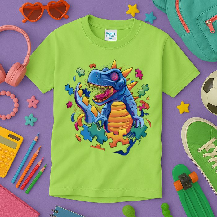Dinosaur Colorful Puzzle Pieces Kids T-Shirt