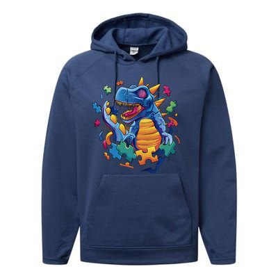 Dinosaur Colorful Puzzle Pieces Performance Fleece Hoodie