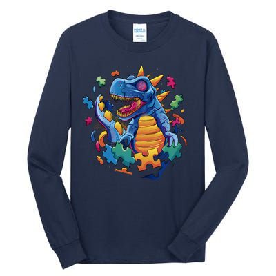 Dinosaur Colorful Puzzle Pieces Tall Long Sleeve T-Shirt