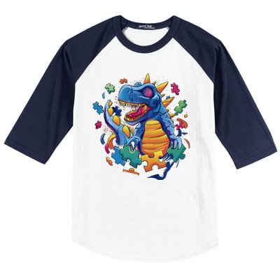 Dinosaur Colorful Puzzle Pieces Baseball Sleeve Shirt