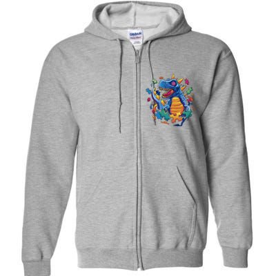 Dinosaur Colorful Puzzle Pieces Full Zip Hoodie