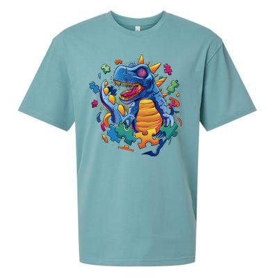 Dinosaur Colorful Puzzle Pieces Sueded Cloud Jersey T-Shirt