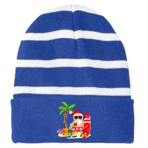 Decorated Christmas Palm Tree Tropical Xmas Coconut Lights Great Gift Striped Beanie with Solid Band