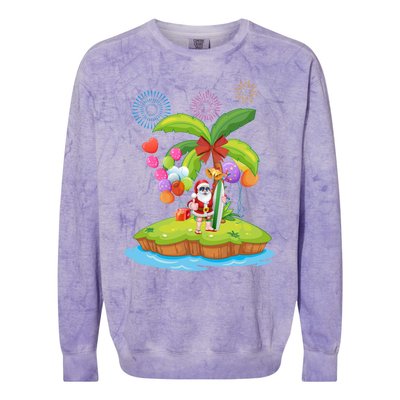 Decorated Christmas Palm Tree Tropical Xmas Coconut Lights Gift Colorblast Crewneck Sweatshirt