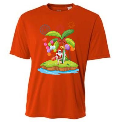 Decorated Christmas Palm Tree Tropical Xmas Coconut Lights Gift Cooling Performance Crew T-Shirt