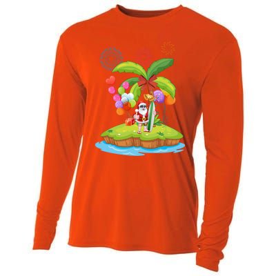 Decorated Christmas Palm Tree Tropical Xmas Coconut Lights Gift Cooling Performance Long Sleeve Crew