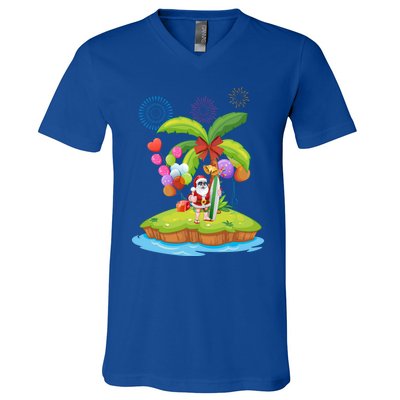 Decorated Christmas Palm Tree Tropical Xmas Coconut Lights Gift V-Neck T-Shirt