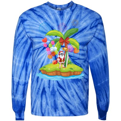 Decorated Christmas Palm Tree Tropical Xmas Coconut Lights Gift Tie-Dye Long Sleeve Shirt