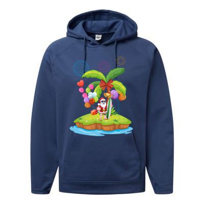 Decorated Christmas Palm Tree Tropical Xmas Coconut Lights Gift Performance Fleece Hoodie