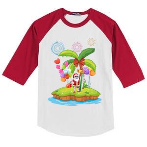 Decorated Christmas Palm Tree Tropical Xmas Coconut Lights Gift Kids Colorblock Raglan Jersey