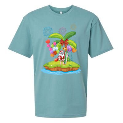 Decorated Christmas Palm Tree Tropical Xmas Coconut Lights Gift Sueded Cloud Jersey T-Shirt