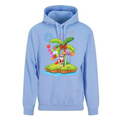 Decorated Christmas Palm Tree Tropical Xmas Coconut Lights Gift Unisex Surf Hoodie