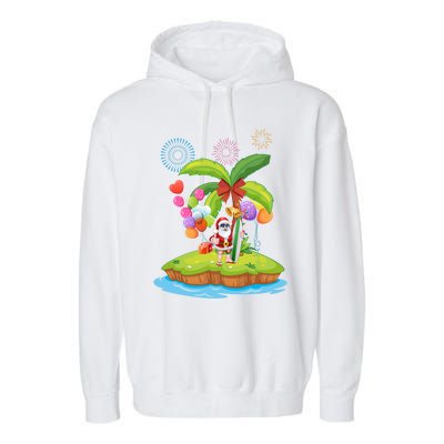 Decorated Christmas Palm Tree Tropical Xmas Coconut Lights Gift Garment-Dyed Fleece Hoodie