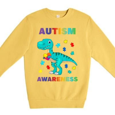 Dinosaur Colorful Puzzle Autism Awareness Premium Crewneck Sweatshirt