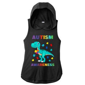 Dinosaur Colorful Puzzle Autism Awareness Ladies PosiCharge Tri-Blend Wicking Draft Hoodie Tank