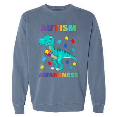 Dinosaur Colorful Puzzle Autism Awareness Garment-Dyed Sweatshirt