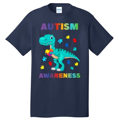 Dinosaur Colorful Puzzle Autism Awareness Tall T-Shirt