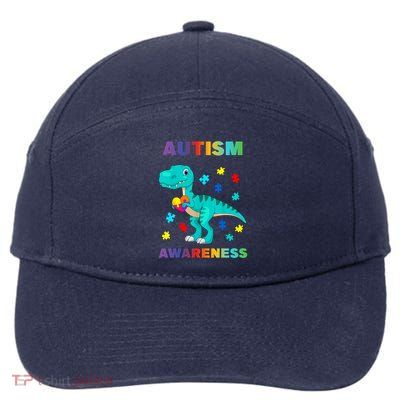 Dinosaur Colorful Puzzle Autism Awareness 7-Panel Snapback Hat