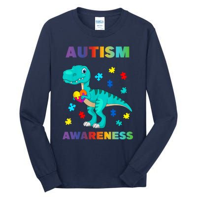 Dinosaur Colorful Puzzle Autism Awareness Tall Long Sleeve T-Shirt