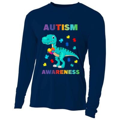 Dinosaur Colorful Puzzle Autism Awareness Cooling Performance Long Sleeve Crew