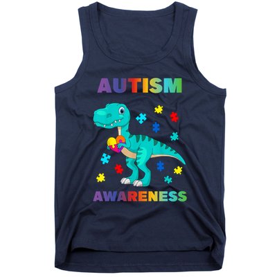Dinosaur Colorful Puzzle Autism Awareness Tank Top