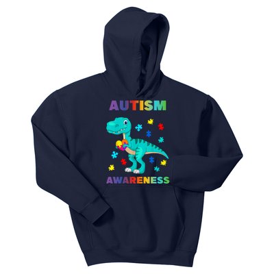 Dinosaur Colorful Puzzle Autism Awareness Kids Hoodie