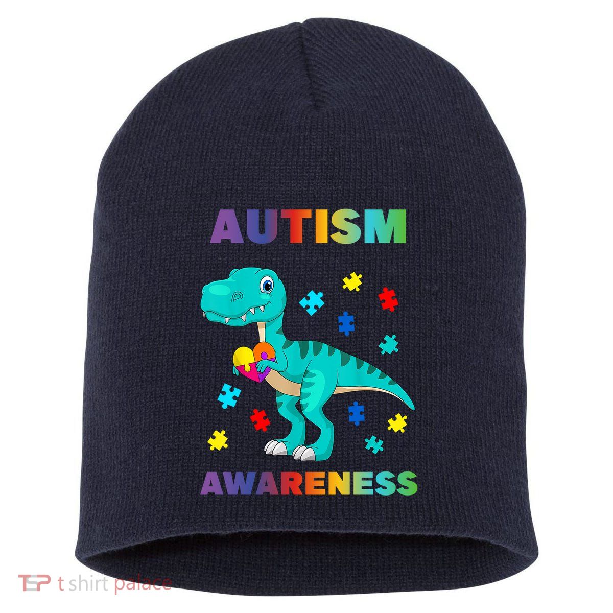 Dinosaur Colorful Puzzle Autism Awareness Short Acrylic Beanie