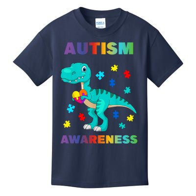 Dinosaur Colorful Puzzle Autism Awareness Kids T-Shirt