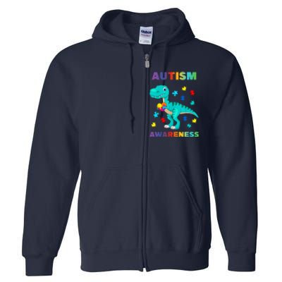 Dinosaur Colorful Puzzle Autism Awareness Full Zip Hoodie