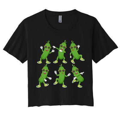 Dabbing Cucumber Pickle Dancing Wearing Sunglasses Dab Dance Crop Top