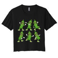 Dabbing Cucumber Pickle Dancing Wearing Sunglasses Dab Dance Women's Crop Top Tee