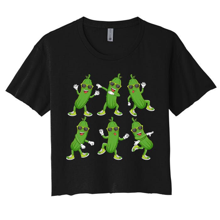 Dabbing Cucumber Pickle Dancing Wearing Sunglasses Dab Dance Women's Crop Top Tee
