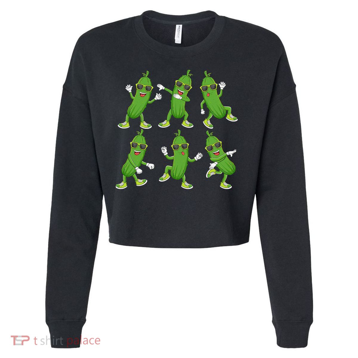 Dabbing Cucumber Pickle Dancing Wearing Sunglasses Dab Dance Cropped Pullover Crew